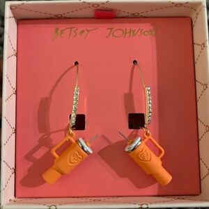 BETSEY JOHNSON Orange White Stanley Cup Tumbler Crystal Accent Earrings NEW NWT